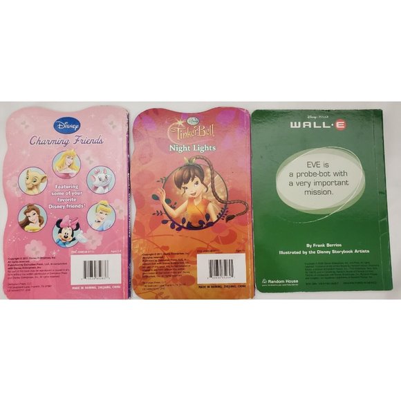 3 Disney Pixar BOARD BOOKS Wall-E Eve, Tinker Bell, Charming Friends princesses - Picture 2 of 2